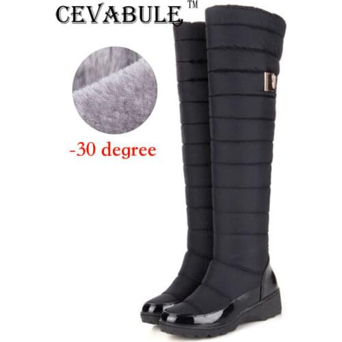 CEVABULE 2020 Round Toe Knee High Boots Wedge Heel Boots Velvet Sleeve Mother Down Snow Boots Winter Knee-high Boots Women HX