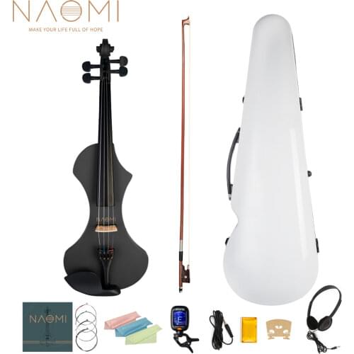 NAOMI 4/4 Electric Violin Triangle Violin Case Carbon Fiber Kit w/ Violin Tuner+Brazilwood Bow+Violin Strings+Bridge+Rosin