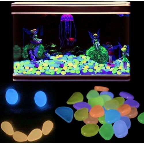20, 30,50,100 pcs Aquarium Ornaments Stones Glow In The Dark Luminous Pebbles Stones For Garden Ornament Fish Tank Decoration