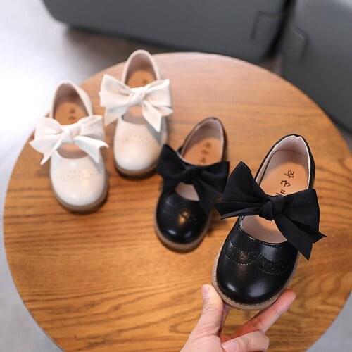 Children Bow Leather Shoes Spring 2021 New Hollow Out Art Girl Princess Single Shoes Kids Performance Dress Shoes 4-9-12 Y