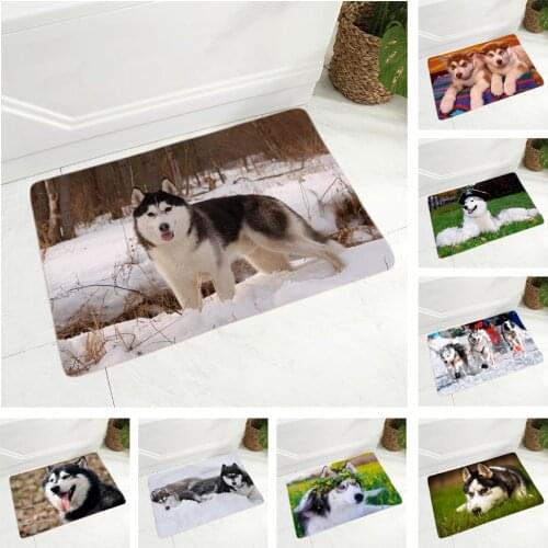 Pet Animal Flannel Carpet Siberian Husky Dog Floor Mat for Hallway Bedroom Decor Rug Door Mat Non-Slip Childrens Room Doormat
