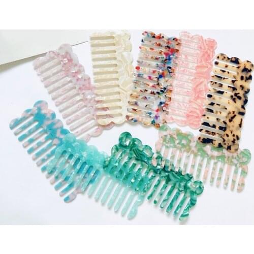 Cellulose Acetate Wide Tooth Pocket Hair Comb Colorful Marble Stone Leopard Print Wavy Trim Hairbush Hairdressing Tools