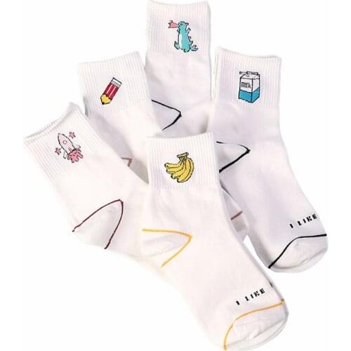Cotton Medium Hose Ladies Milk Box Letters Socks Rocket Dinosaur Pencil Banana Art Wind Socks