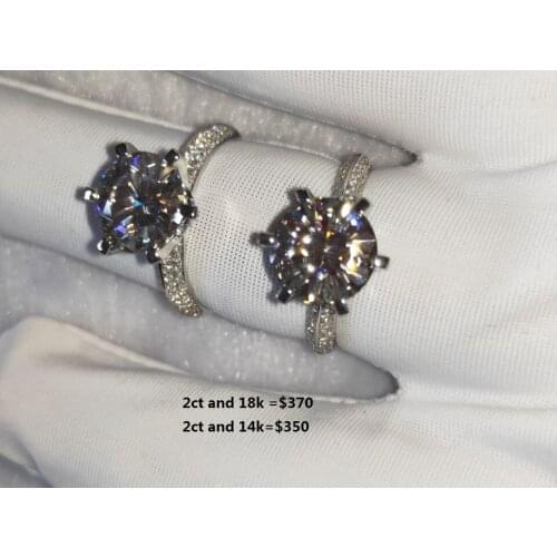 2pcs 14K White Gold and 2CT D VVS1 Color Moissanite ring