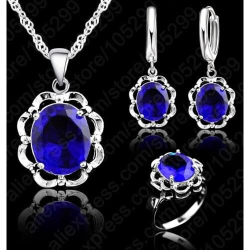 Fashion New Crystal Heart&Arrows Sets Necklace& Earrings Ring 925 Sterling Silver Jewelry Sets For Wedding&Party