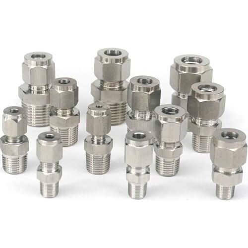 1/8" 1/4" 3/8" 1/2" BSPT Male Fit 3/4/6/8/10/12/14/16/18mm OD Tube 304 Stainless Steel Double Ferrule Compression Union Fitting