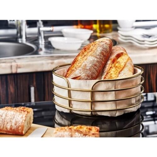 Bread Baked Basket Lux Shiny Gold Silver Stainless Metal Strip Black Beige Washable Fabric Multipurpose Box Kitchen Accessory