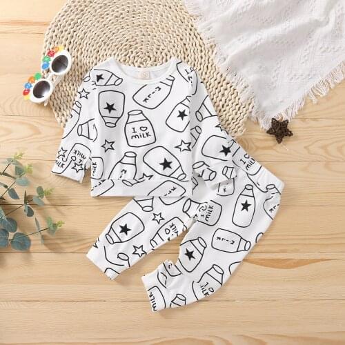 Autumn Infant Girls Boys Fashion Clothes Set 2 Pieces Suit Baby bottle Printed Pullovers Tops+Pants Sets Baby Clothes 0-24M