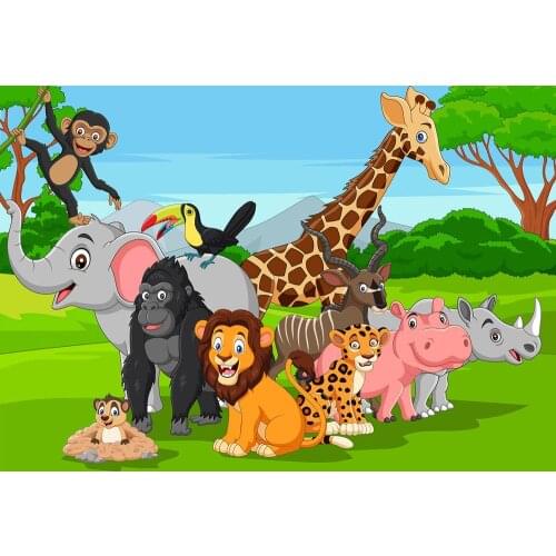 Cartoon monkey, gorilla, lion, hippo, elephant, child, newborn baby, photo background, photo studio, photo background