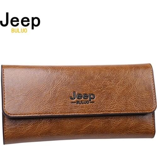 JEEP BULUO Brand Mans Wallet Leather Bifold Trifold Purse Mens Wallets blocking Card Holder Clutch RFID Male Coin Wallets