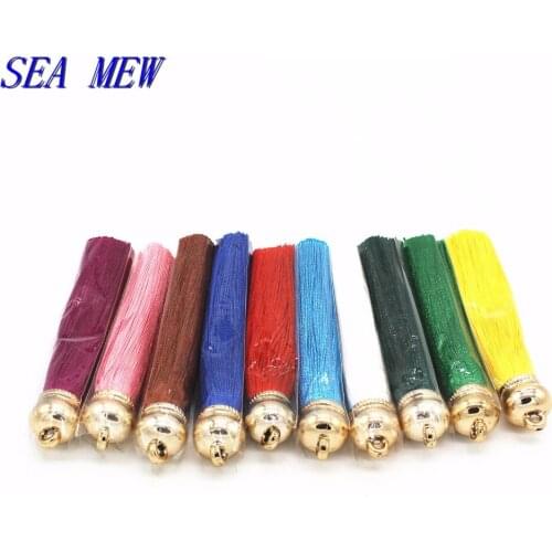 SEA MEW 85*15mm Delicate Soft Tassel Pendant Ice Silk Tassel End Stopper Pendant Connectors Gold Tassels Cap For Jewelry Making