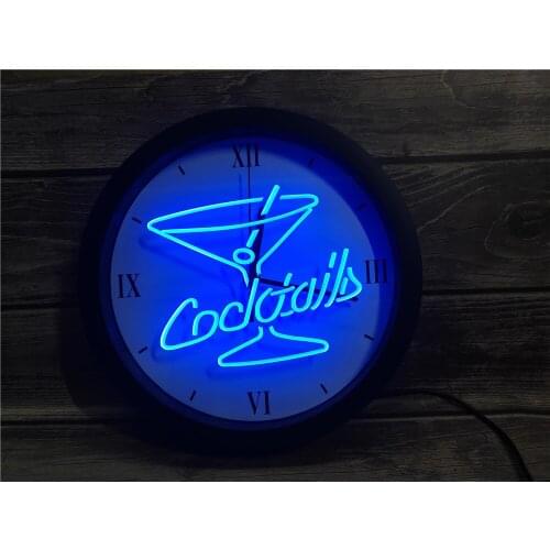 0B522 Cocktails Rum Wine Lounge Bar Pub APP RGB 5050 LED Neon Light Signs Wall Clock