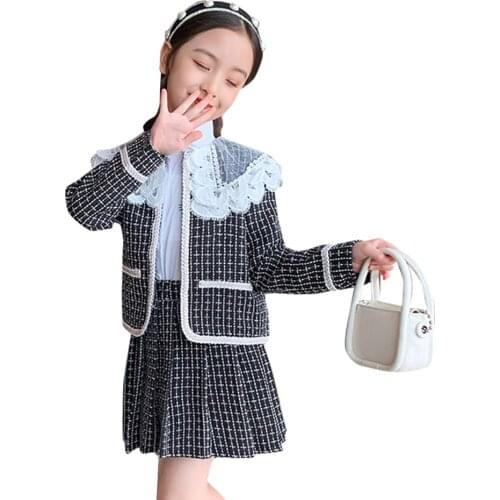 Girls Clothes Plaid Pattern Clothing For Girls Jacket + Skirt Clothes Girl Spring Autumn Childrens Clothes Girl