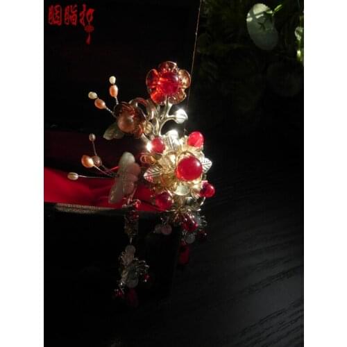 Jadite colored glaze handmade hair stick Red Beauty costume hair accessory