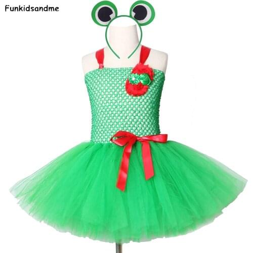 Girls Frog Tutu Dress Green and Red Flowers Kids Birthday Party Dresses for Girls Dance Christmas Halloween Frog Cosplay Costume