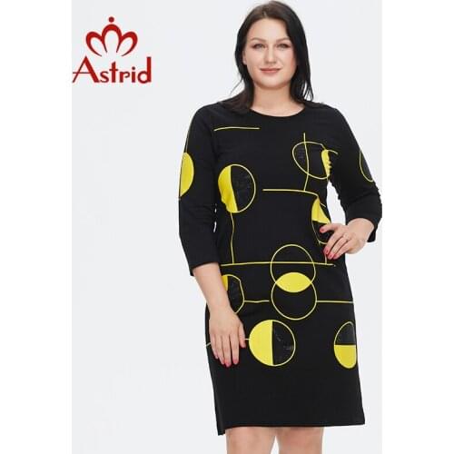 Astrid Womens Summer Dress 2021 for Women Casual Elegant Vintage Big Plus size office Print midi Cotton Dresses Diamond craft