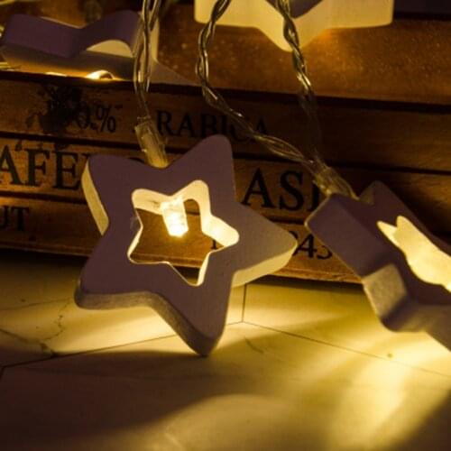 1pcs 10LED Star Shaped Light String Christmas Party Home Decoration Light String Wooden Star New Year Night Room Decorations