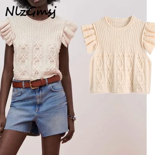 Nlzgmsj Za Sweater Women 2021 Spring Solid O neck Short Sleeve Vintage Sweater Pullover Woman Loose Women Chic Top 202104