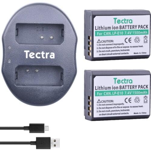 Tectra 2pcs LP-E10 LPE10 LP E10 Li-ion Bateria + USB Dual Charger for Canon 1100D 1200D 1300D Rebel T3 T5 KISS X50 X70