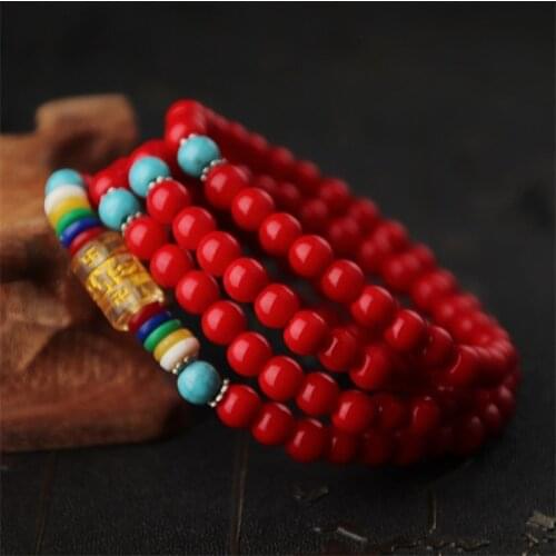 Tibetan Buddhism Six-character Mantra Bead Bracelet Lucky Rope Bracelet Mens and Womens Crystal Beaded Necklace Never fade