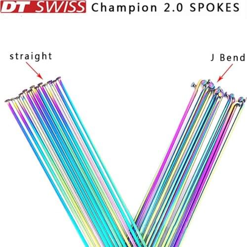 Bicycle Spokes DT Swiss Champion 2.0 Round Spokes J-bend/straight Pull Head Bicycle Spokes Colorful Bicycle Spokes Copper Cap