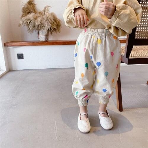 Spring Autumn cute girls thin colorful balloon printing ankle-tied pants children casual loose trousers
