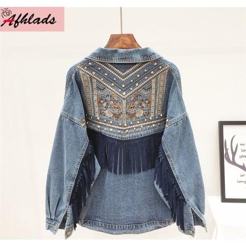 Tassel Denim Jacket Female Loose Spring And Autumn Vintage Fashion Single-Breasted Casual Denim Womens Jacket Outerwear