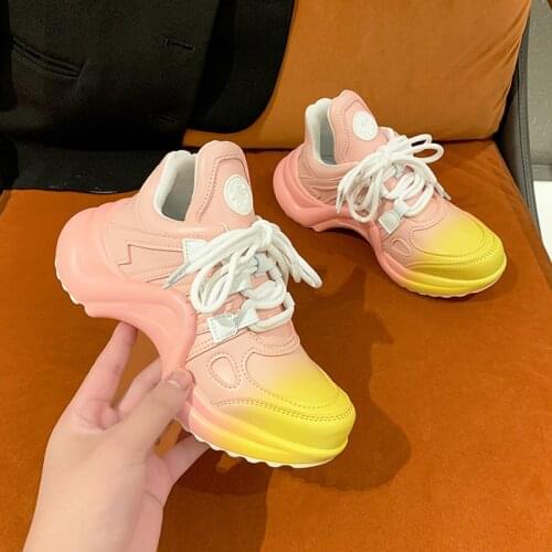 2021 autumn new womens shoes thick-soled color matching sneakers female daddy shoes trifle high top shoes fashion casual shoes