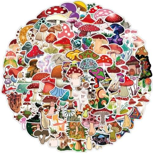 100Pcs/Pack Hotsale Mushroom Stickers For Luggage Laptop Water Bottle Skateboard Helmet Car Decals