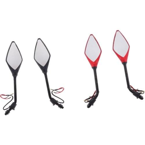 4X Universal 10mm Motorcycle Rearview Side Mirrors LED Turn Signal Red/Black High Toughness and Smooth Surface ABS Shell Glass
