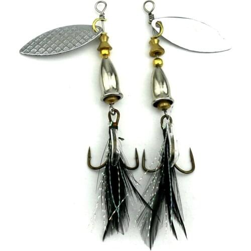 5pcs Metal Fishing Spoon Lures 6cm 6g Spinnerbait Fishing Tackles Black Feather Hooks Spoon Buzz Bait Sequins Fishing Wobblers