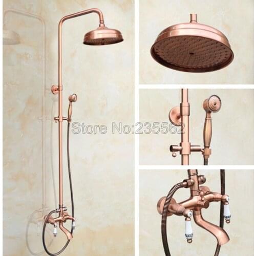 Red Copper Bathroom Rain Shower Mixer Faucet Set W/ Ceramic Handle Clawfoot Tub Spout Tap lrg541