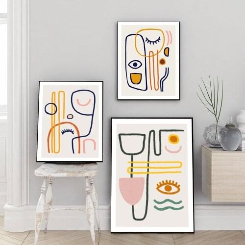 Abstract Color Line Canvas Painting Simple Style Different Eyes Art Print Poster Picture Wall Living Room Nordic Home Decor