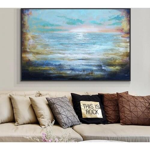 Abstract Blue Sea Painting 100% Hand Painted Oil Painting On Canvas Acrylic Landscape Seascape Painting Wall Art For Home Decor