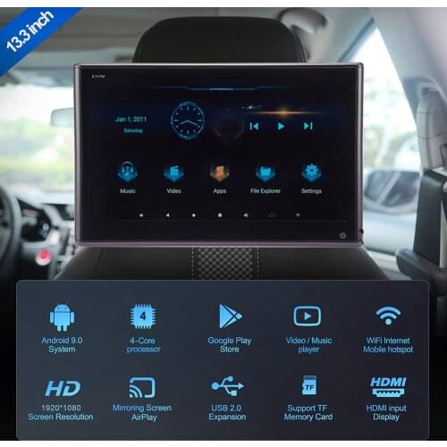 Android 9.0 Universal Headrest Monitor Video Player for Car TV Touch Screen Support 4K 1080P WiFi/Bluetooth/USB/HDMI in/Out/FM