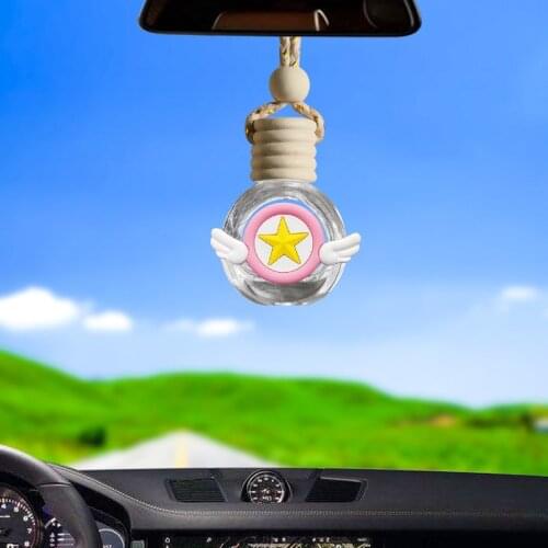 Car Perfume Pendant Glass Empty Bottle Wooden Auto Aromatherapy Diffuser Pendant Rearview Mirror Pendant Essential Oil Bottle