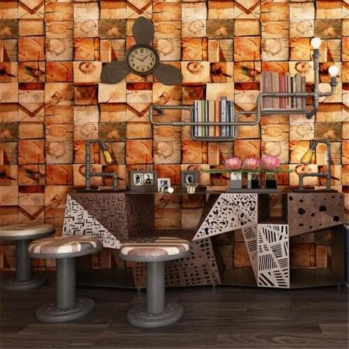 Beibehang Nostalgic vintage new wallpapers antique imitation wood grain wood peg barber shop personality background wall paper