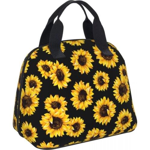 NOISYDESIGNS Reusable Insulated Lunch Bag Sunflower Print Cooler Tote Box Meal Prep for Work Picnic Travel Food Container