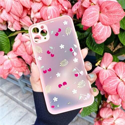 GYKZ Cartoon Cherry Flower Fitted Case For iPhone 11 Pro 7 XS MAX X SE2020 XR 8 6Plus Camera Len Full Protection Phone Cover Bag