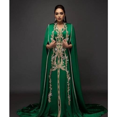 Light Green Moroccan Caftans Evening Dresses Embroidery Appliques Elegant Long Formal Dress Dubai Arabic elbise abiye Party Dres