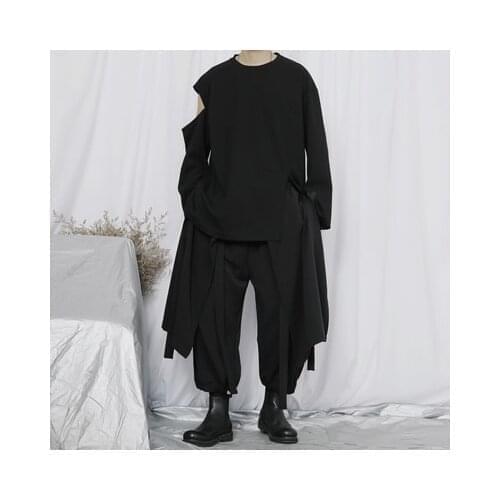 New Mens t-shirt long sleeve t-shirt Japanese Yamamoto dark wind split design loose backing t-shirt