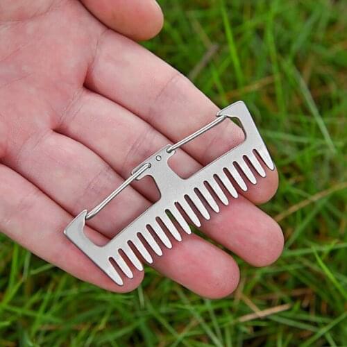 Outdoor Mini Portable Titanium Alloy Comb EDC Super Light Titanium Comb EDC Small Hanging Buckle Tools