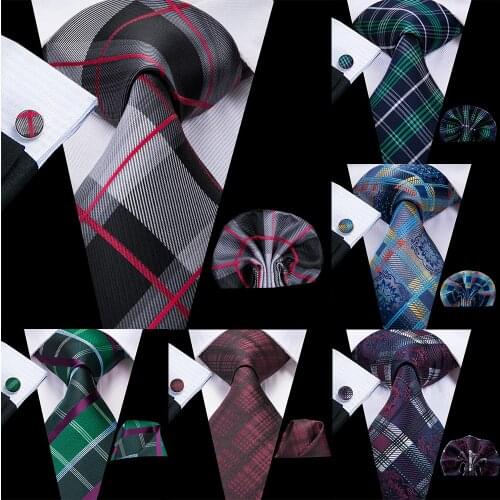 Hi-Tie Black Red Plaid Silk Wedding Tie For Men Hanky Cufflink Gift Men Necktie Gravata Fashion Designer Business Dropshipping