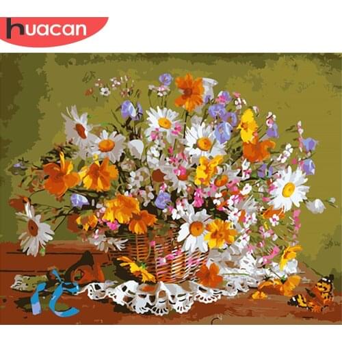 HUACAN Paint By Number Daisy Flower DIY Drawing Canvas Handpainted Pictures By Number Flower Home Decoration