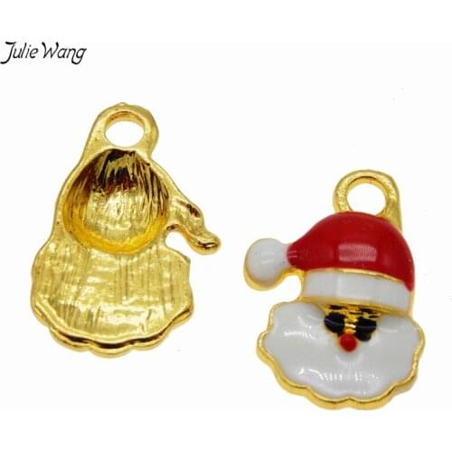 Julie Wang 10PCS White Beard Santa Claus in Red Hat Enamel Alloy Cute Pendant Charms Making Christmas Jewelry Findings 20*12*4mm