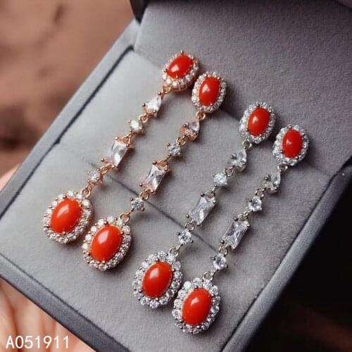 KJJEAXCMY fine jewelry natural red coral 925 sterling silver women earrings support test luxury