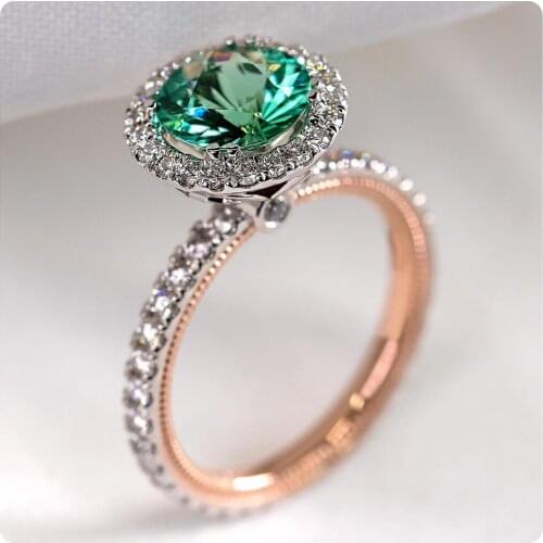 Classic fashion beautiful female wedding ring, round green stone micro-pebbles crystal zirconia noble classic ladies gift