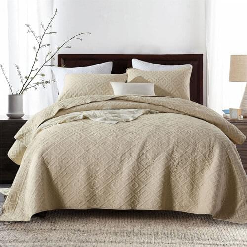 CHAUSUB Beige Bedspread on the Bed Quilt Set 3PCS Cotton Blanket for Double Bed Embroidered Bed Cover King Queen Size Coverlet