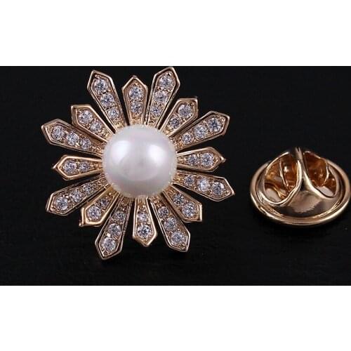 Korea design crystal CZ mini sunflower suit collar pin collar button male and female micro zircons lapel pin brooch ornament