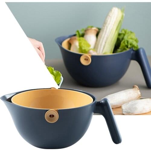 Kitchen Drain Basket Bowl Rice Washing Colander Basket Strainer Vegetable Fruit Double-layer Drain Basket Kitchen Accessories